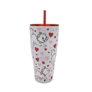 The Aristocats Disney Stainless Steel Tumbler w/ Lid Straw Cats Cup Pink Hearts